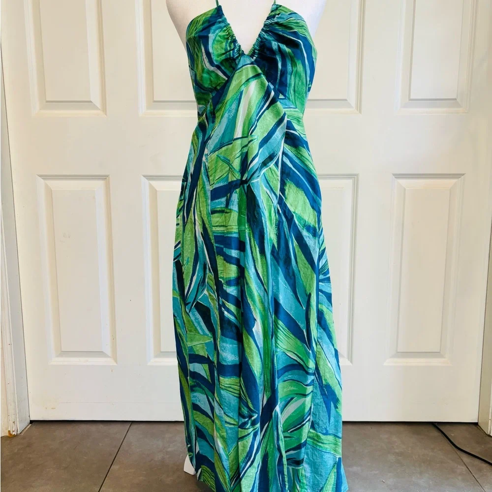 H&M Maxi Halter Dress in Blue & Green Abstract Print - Picture 1 of 6